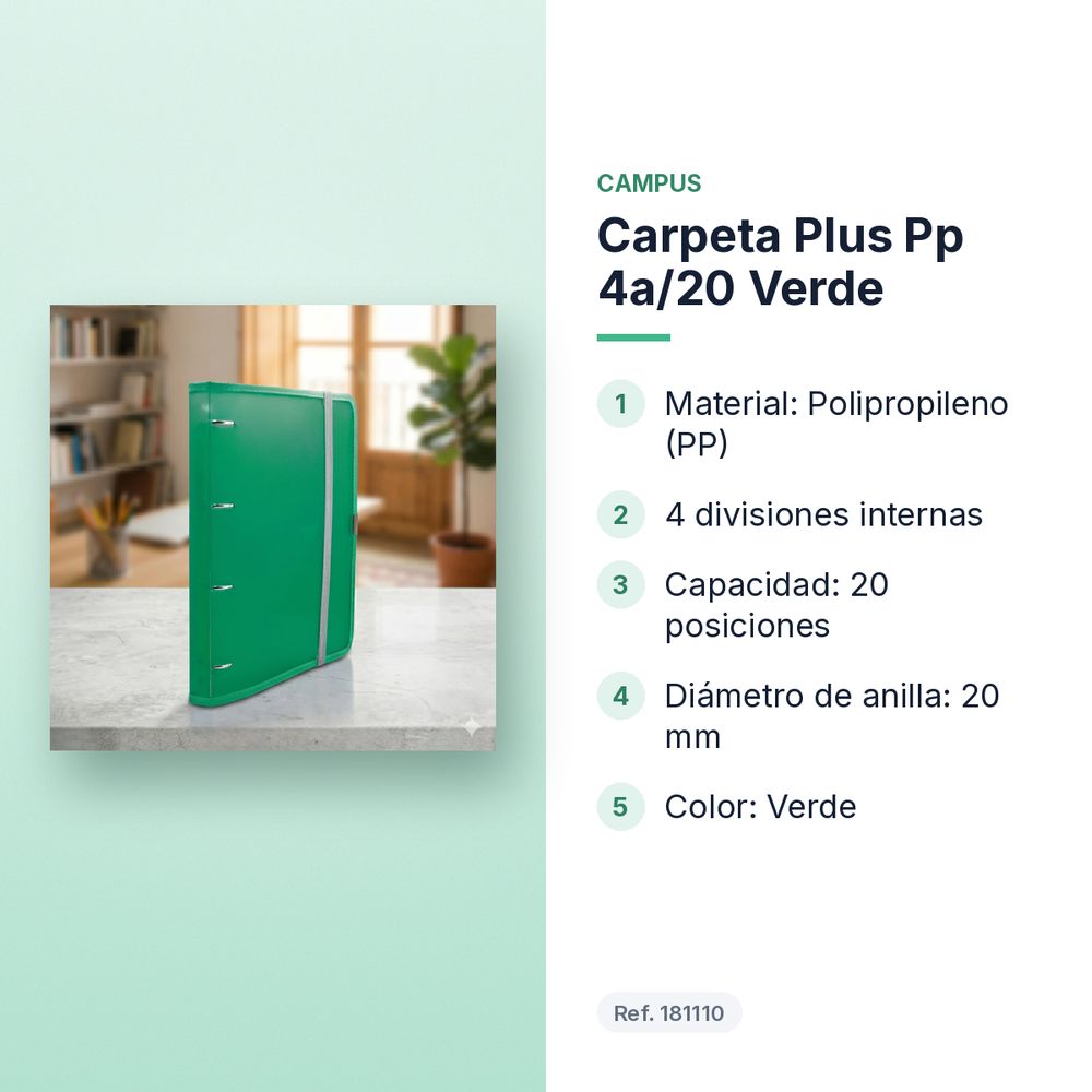 CARPETA PLUS PP 4A/20 VERDE - características principales