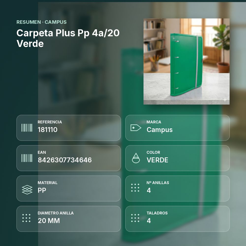 CARPETA PLUS PP 4A/20 VERDE - resumen de atributos