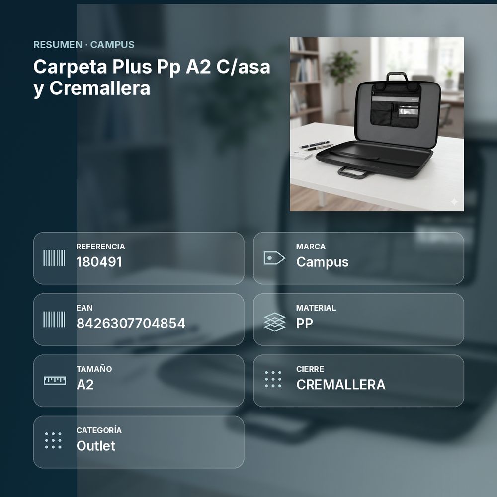 CARPETA PLUS PP A2 C/ASA Y CREMALLERA - resumen de atributos