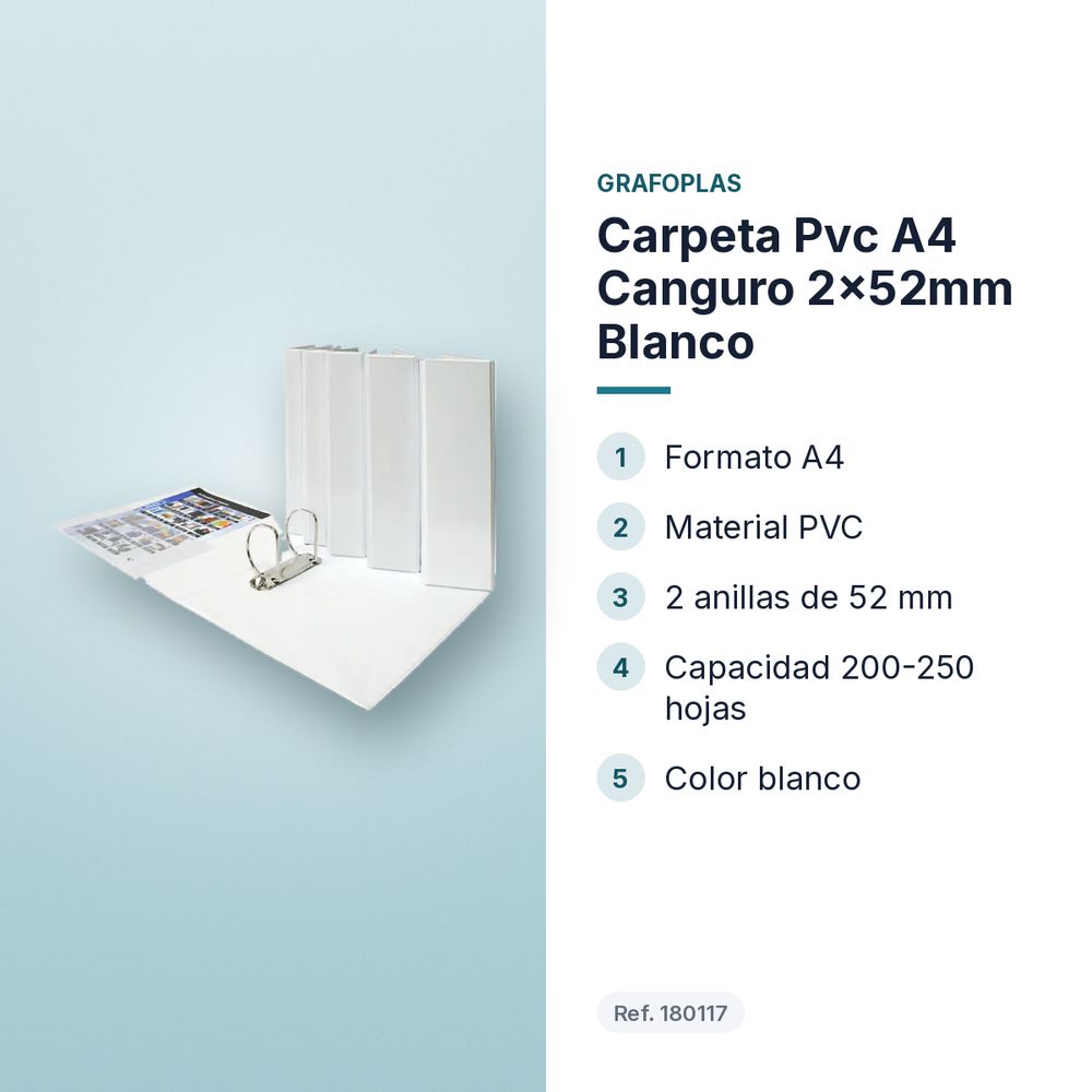 CARPETA PVC A4 CANGURO 2X52MM BLANCO - características principales