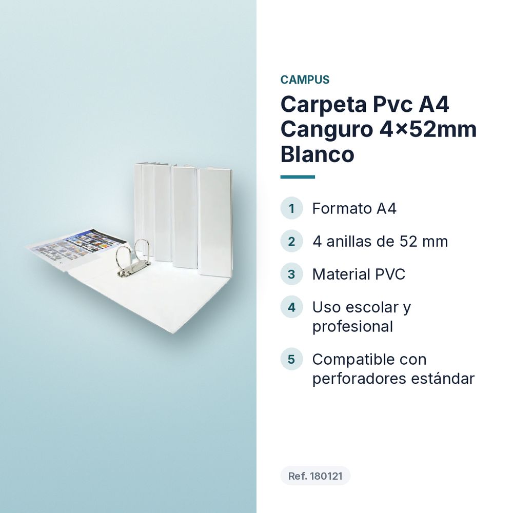 CARPETA PVC A4 CANGURO 4X52MM BLANCO - características principales