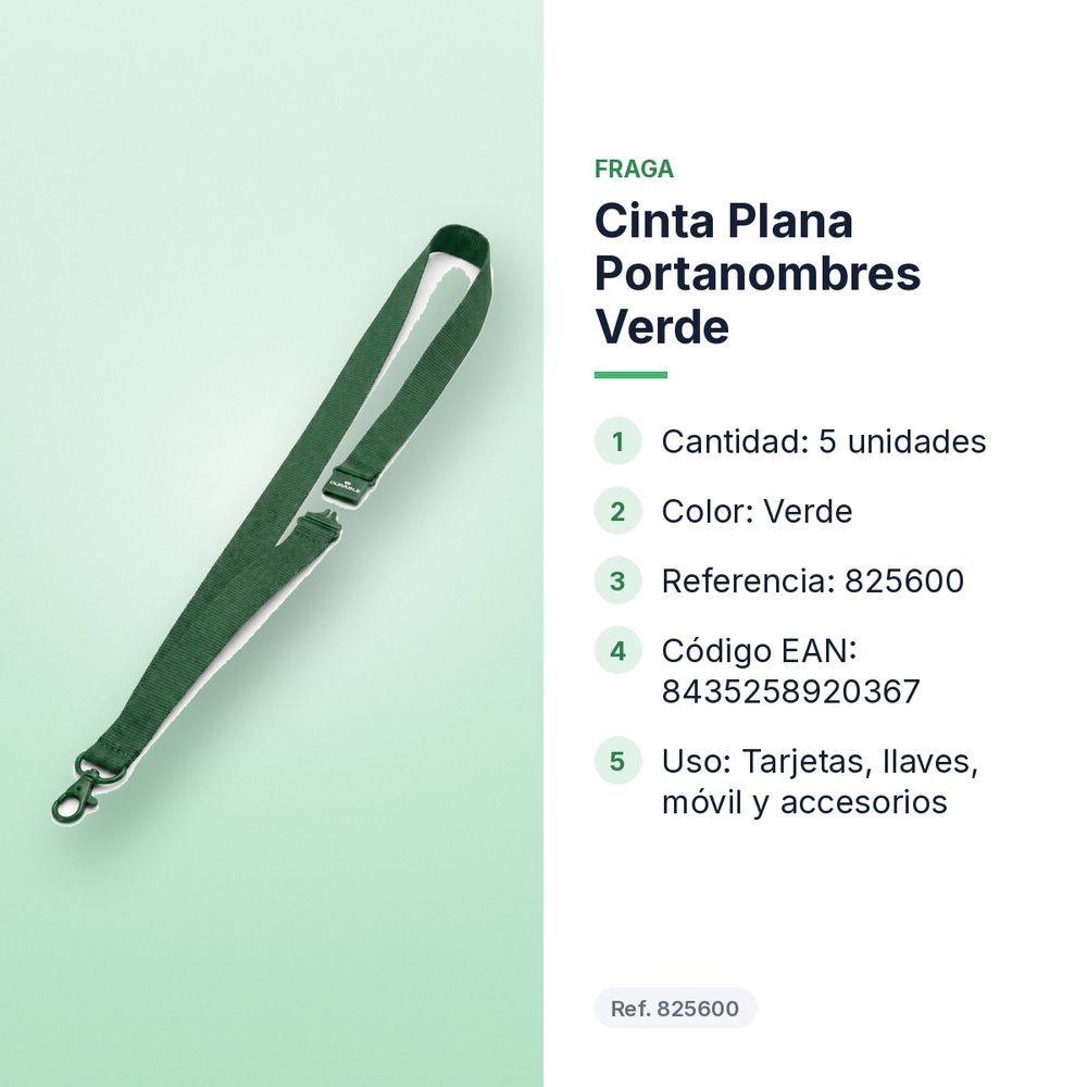 CINTA PLANA PORTANOMBRES VERDE  - características principales