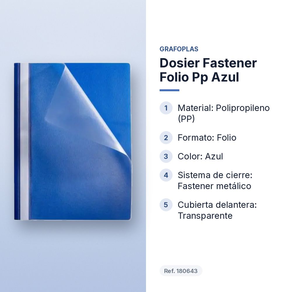 DOSIER FASTENER FOLIO PP AZUL  - características principales