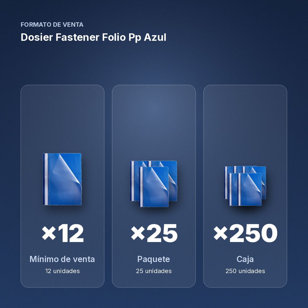 DOSIER FASTENER FOLIO PP AZUL  - formato de venta: paquete de 25, caja de 250