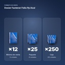 DOSIER FASTENER FOLIO PP AZUL  - formato de venta: paquete de 25, caja de 250