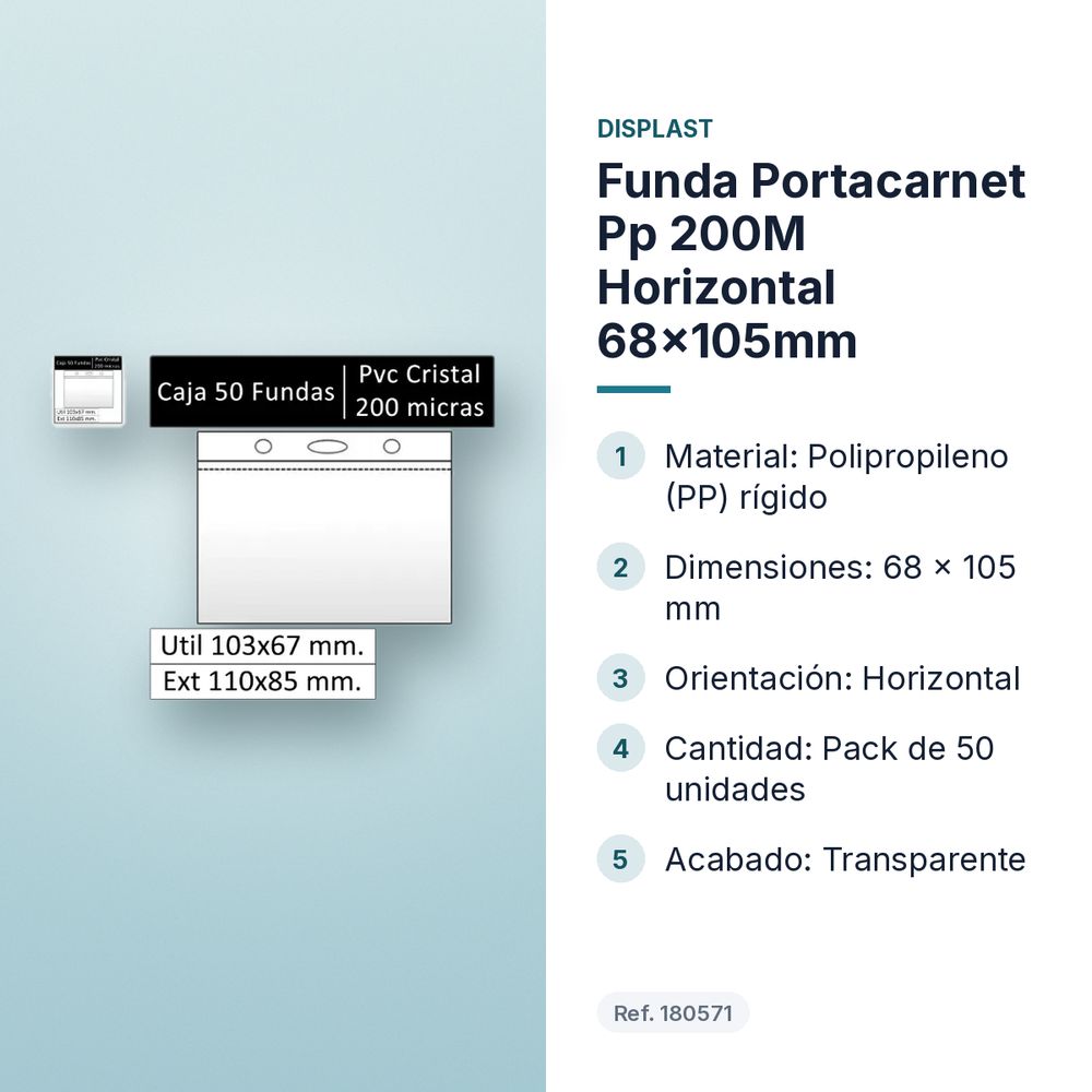 FUNDA PORTACARNET PP 200M HORIZONTAL 68X105MM - características principales