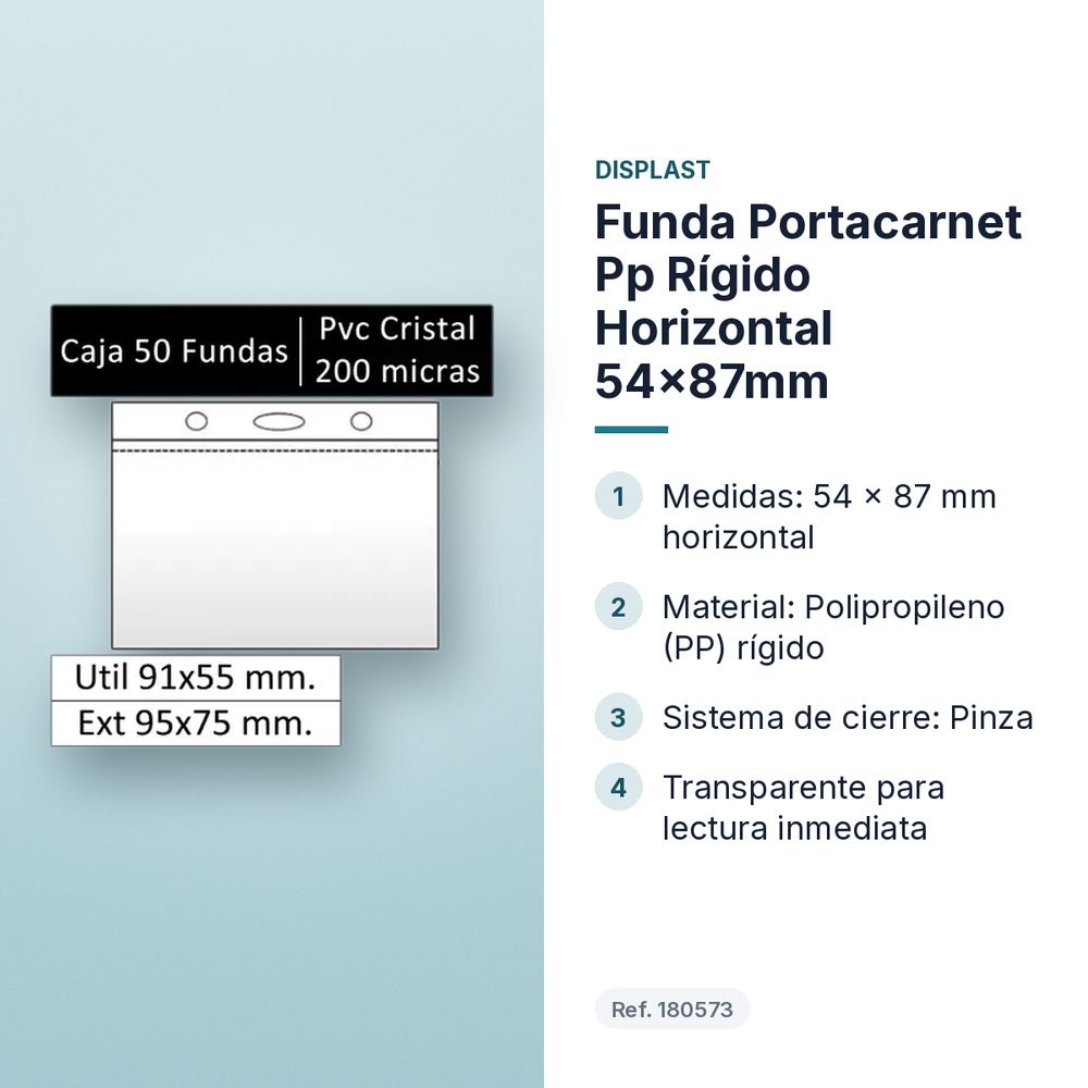 FUNDA PORTACARNET PP RÍGIDO HORIZONTAL 54X87MM  - características principales