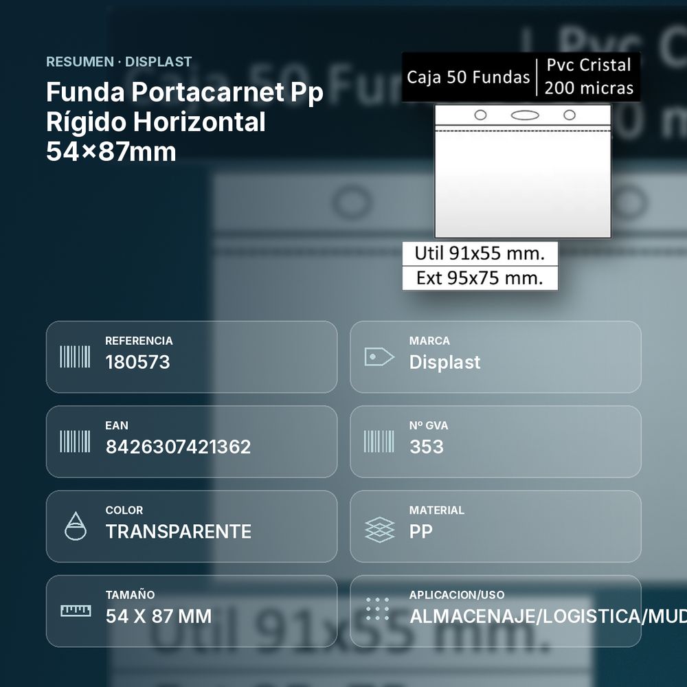 FUNDA PORTACARNET PP RÍGIDO HORIZONTAL 54X87MM  - resumen de atributos