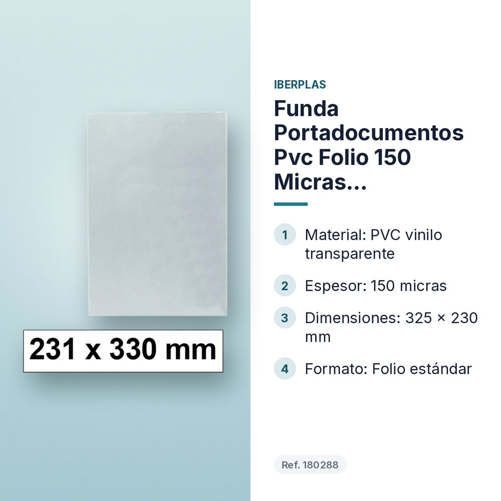 FUNDA PORTADOCUMENTOS PVC FOLIO 150 MICRAS 325X230MM - características principales