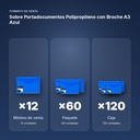 SOBRE PORTADOCUMENTOS POLIPROPILENO CON BROCHE A3 AZUL  - formato de venta: paquete de 60, caja de 120