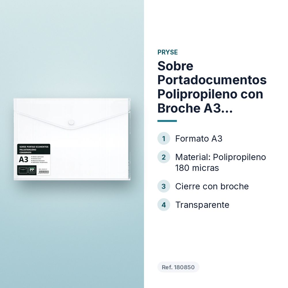 SOBRE PORTADOCUMENTOS POLIPROPILENO CON BROCHE A3 TRANSPARENTE  - características principales