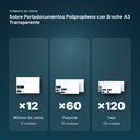 SOBRE PORTADOCUMENTOS POLIPROPILENO CON BROCHE A3 TRANSPARENTE  - formato de venta: paquete de 60, caja de 120