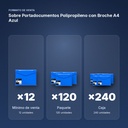 SOBRE PORTADOCUMENTOS POLIPROPILENO CON BROCHE A4 AZUL  - formato de venta: paquete de 120, caja de 240
