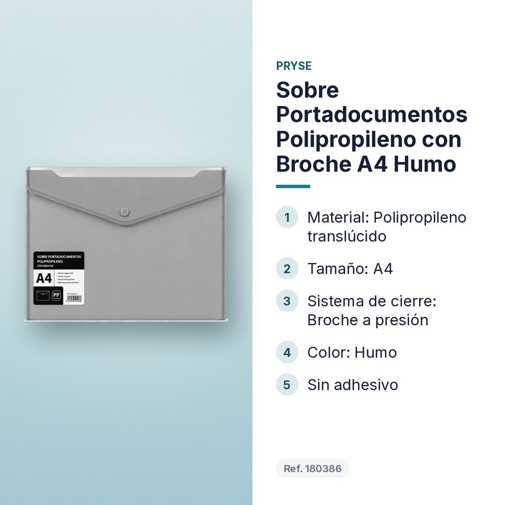 SOBRE PORTADOCUMENTOS POLIPROPILENO CON BROCHE A4 HUMO - características principales