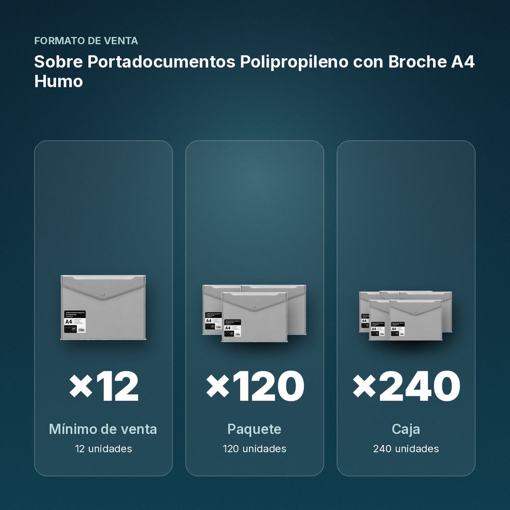 SOBRE PORTADOCUMENTOS POLIPROPILENO CON BROCHE A4 HUMO - formato de venta: paquete de 120, caja de 240