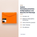 SOBRE PORTADOCUMENTOS POLIPROPILENO CON BROCHE A4 NARANJA - características principales