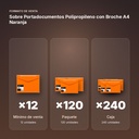 SOBRE PORTADOCUMENTOS POLIPROPILENO CON BROCHE A4 NARANJA - formato de venta: paquete de 120, caja de 240