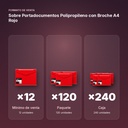 SOBRE PORTADOCUMENTOS POLIPROPILENO CON BROCHE A4 ROJO  - formato de venta: paquete de 120, caja de 240