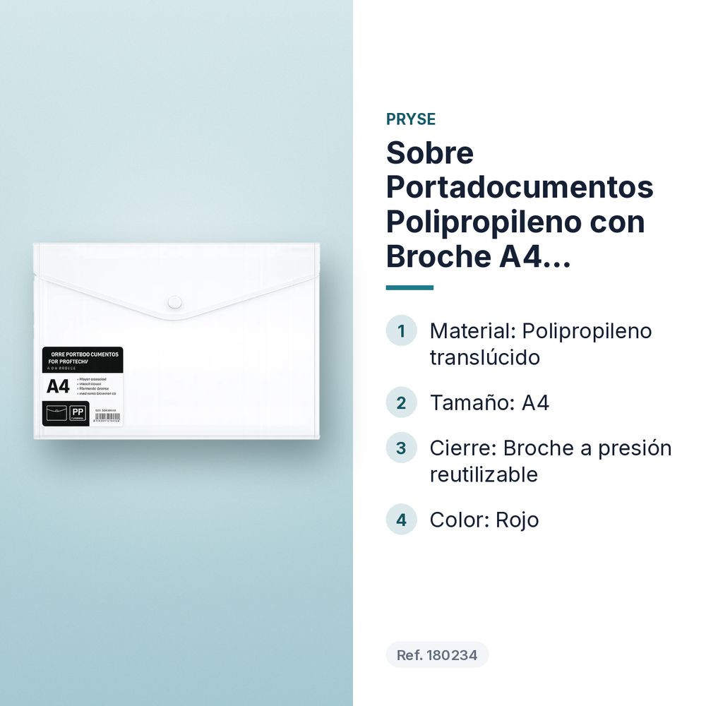 SOBRE PORTADOCUMENTOS POLIPROPILENO CON BROCHE A4 TRANSPARENTE  - características principales