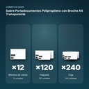 SOBRE PORTADOCUMENTOS POLIPROPILENO CON BROCHE A4 TRANSPARENTE  - formato de venta: paquete de 120, caja de 240