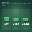 SOBRE PORTADOCUMENTOS POLIPROPILENO CON BROCHE A4 VERDE - formato de venta: paquete de 120, caja de 240