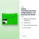 SOBRE PORTADOCUMENTOS POLIPROPILENO CON BROCHE A5 VERDE - características principales