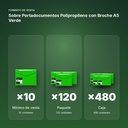 SOBRE PORTADOCUMENTOS POLIPROPILENO CON BROCHE A5 VERDE - formato de venta: paquete de 120, caja de 480