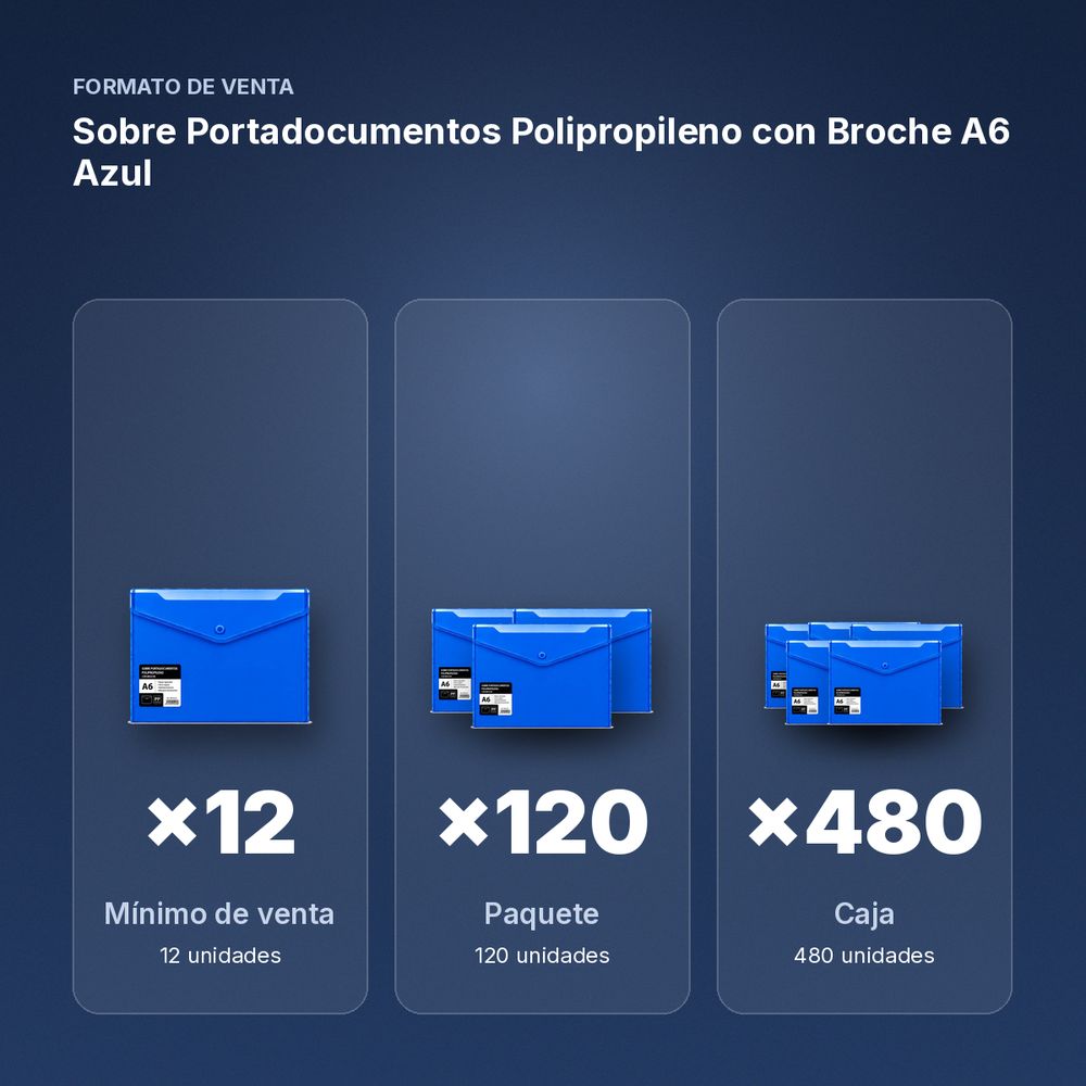 SOBRE PORTADOCUMENTOS POLIPROPILENO CON BROCHE A6 AZUL - formato de venta: paquete de 120, caja de 480