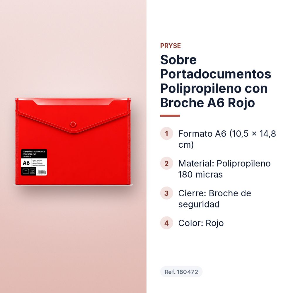 SOBRE PORTADOCUMENTOS POLIPROPILENO CON BROCHE A6 ROJO - características principales