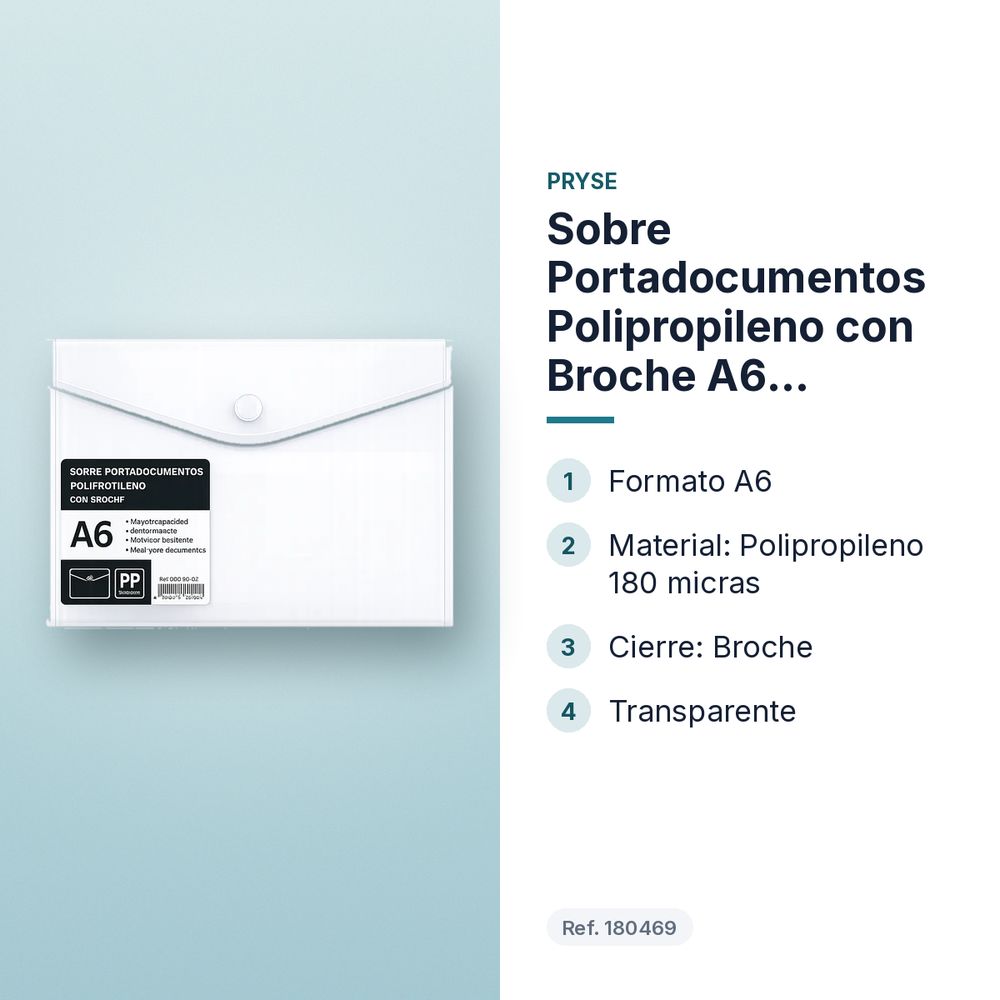 SOBRE PORTADOCUMENTOS POLIPROPILENO CON BROCHE A6 TRANSPARENTE - características principales