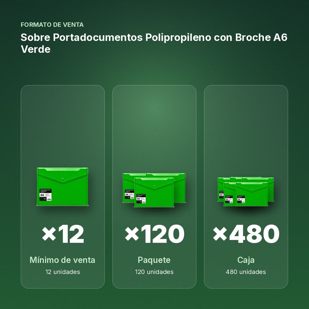 SOBRE PORTADOCUMENTOS POLIPROPILENO CON BROCHE A6 VERDE - formato de venta: paquete de 120, caja de 480