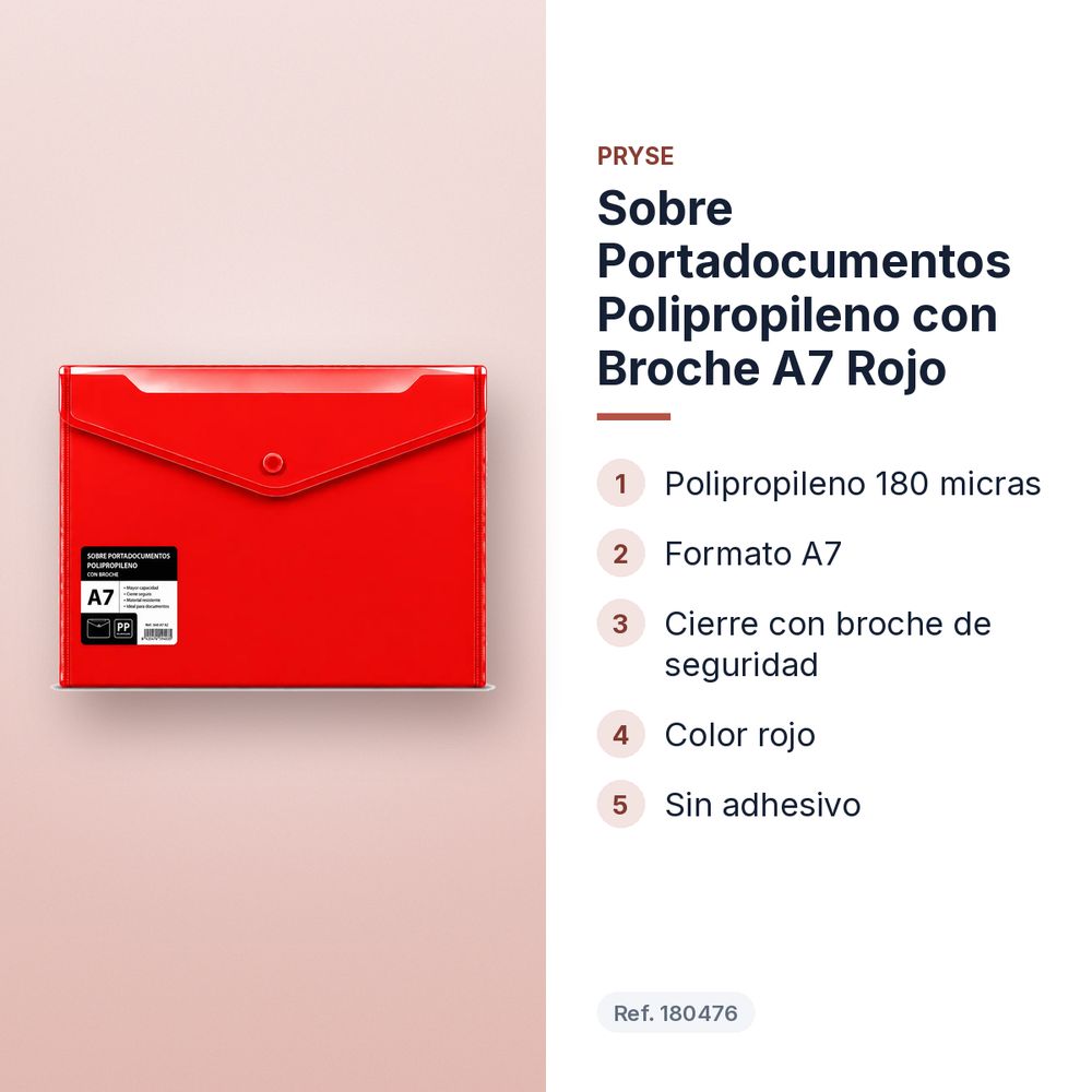 SOBRE PORTADOCUMENTOS POLIPROPILENO CON BROCHE A7 ROJO - características principales