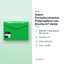 SOBRE PORTADOCUMENTOS POLIPROPILENO CON BROCHE A7 VERDE - características principales