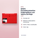 SOBRE PORTADOCUMENTOS POLIPROPILENO CON VELCRO A4 ROJO  - características principales