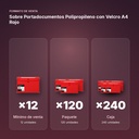 SOBRE PORTADOCUMENTOS POLIPROPILENO CON VELCRO A4 ROJO  - formato de venta: paquete de 120, caja de 240