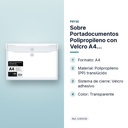 SOBRE PORTADOCUMENTOS POLIPROPILENO CON VELCRO A4 TRANSPARENTE  - características principales
