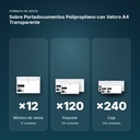 SOBRE PORTADOCUMENTOS POLIPROPILENO CON VELCRO A4 TRANSPARENTE  - formato de venta: paquete de 120, caja de 240