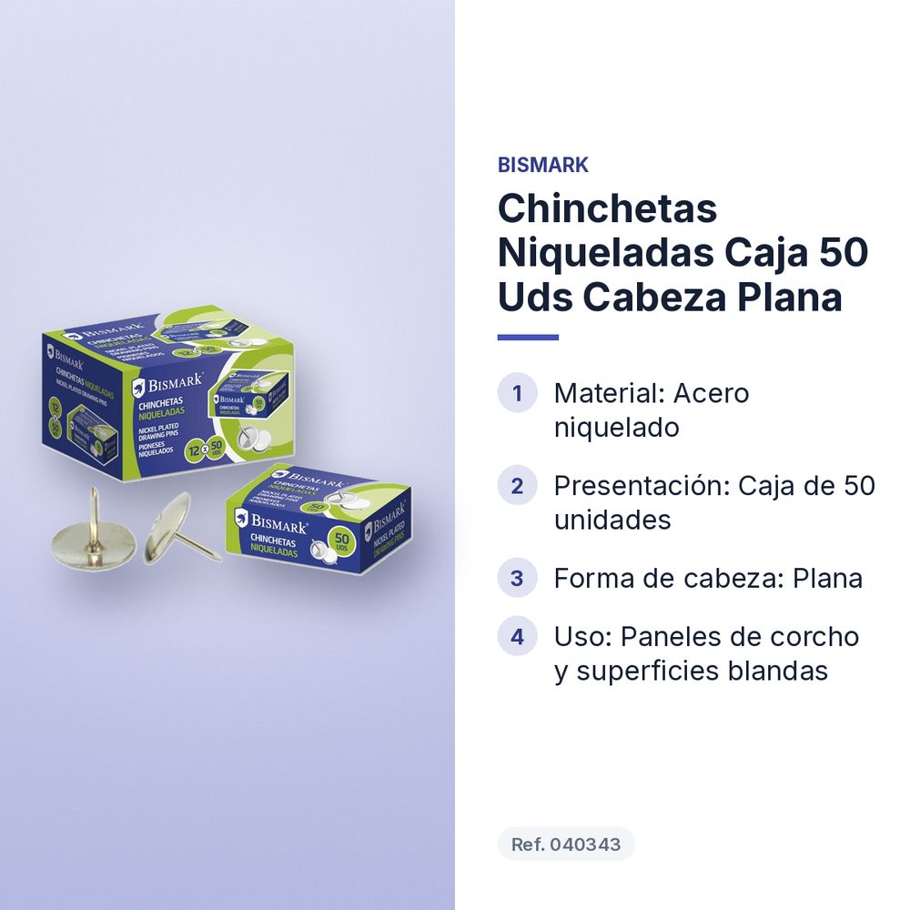 CHINCHETAS NIQUELADAS CAJA 50 UDS CABEZA PLANA - características principales