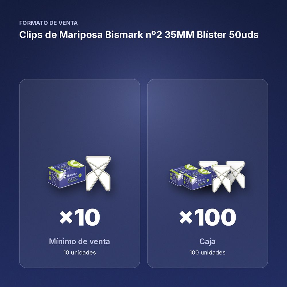 CLIPS DE MARIPOSA BISMARK Nº2 35MM BLÍSTER 50UDS - formato de venta: caja de 100