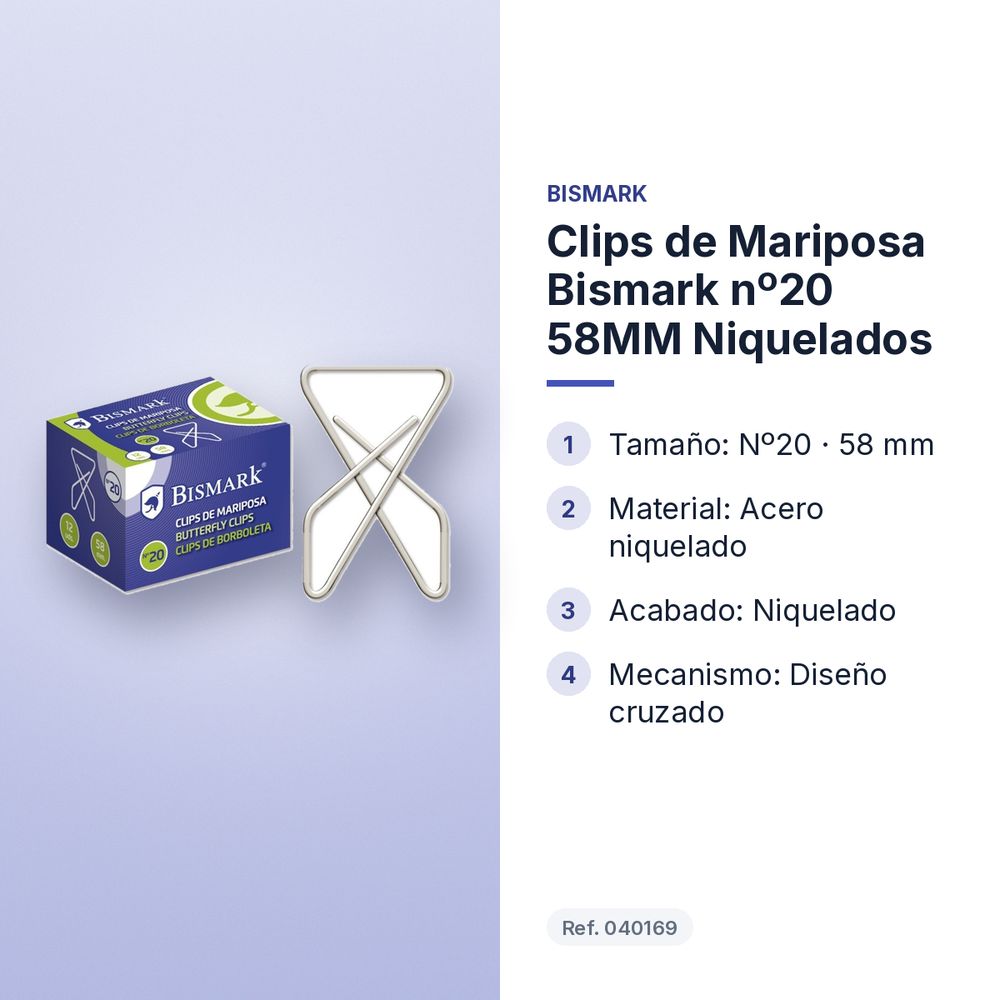 CLIPS DE MARIPOSA BISMARK Nº20 58MM NIQUELADOS - características principales