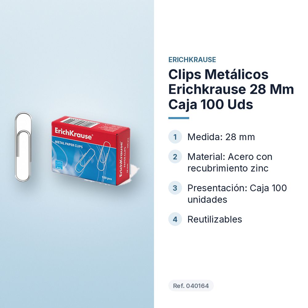 CLIPS METÁLICOS ERICHKRAUSE 28 MM CAJA 100 UDS - características principales