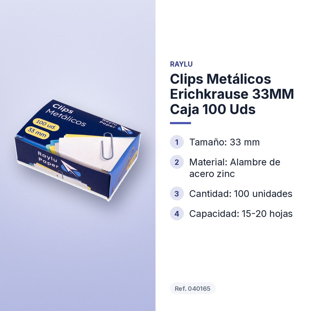 CLIPS METÁLICOS ERICHKRAUSE 33MM CAJA 100 UDS  - características principales
