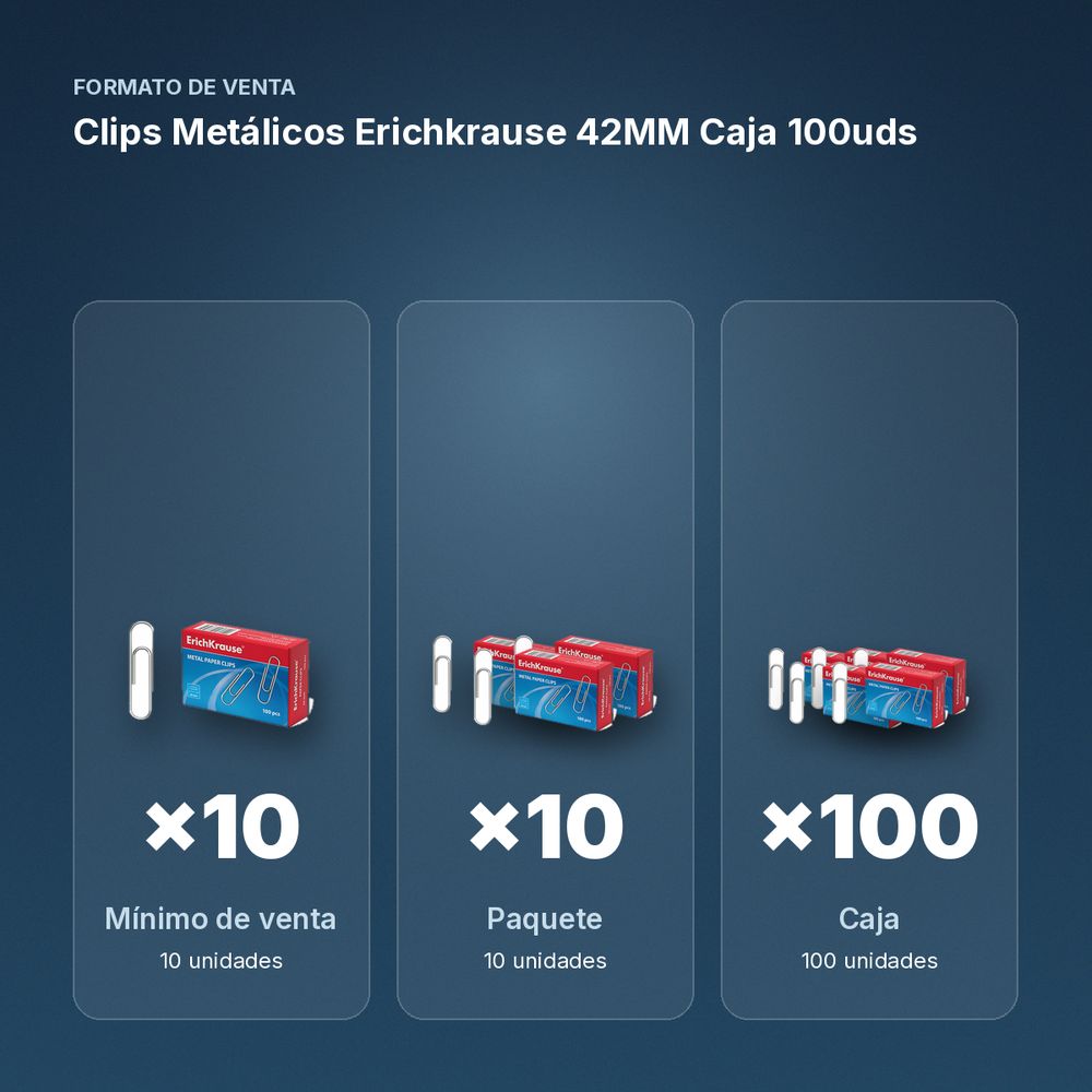 CLIPS METÁLICOS ERICHKRAUSE 42MM CAJA 100UDS - formato de venta: paquete de 10, caja de 100