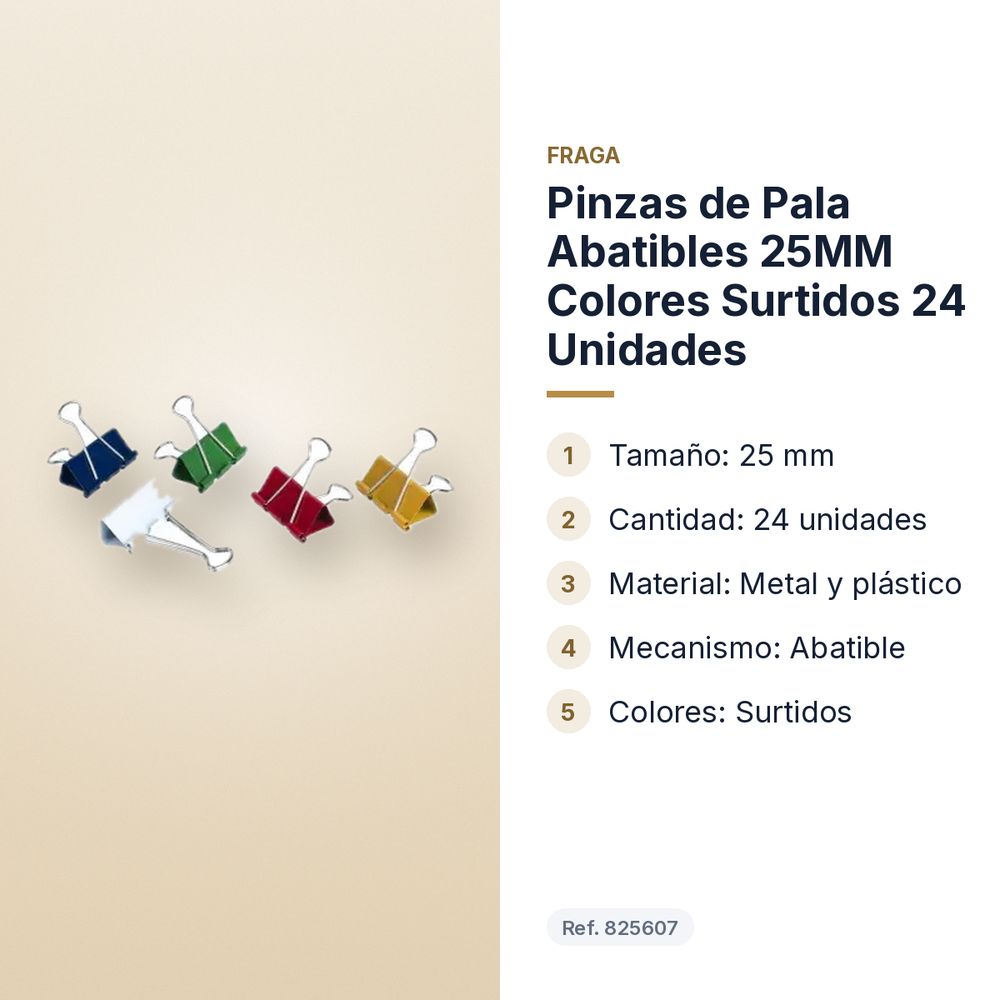 PINZAS DE PALA ABATIBLES 25MM COLORES SURTIDOS 24 UNIDADES - características principales