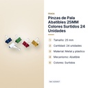 PINZAS DE PALA ABATIBLES 25MM COLORES SURTIDOS 24 UNIDADES - características principales