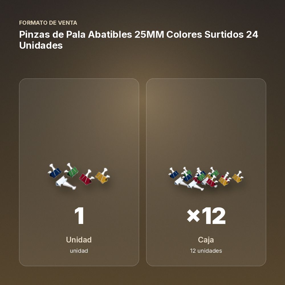 PINZAS DE PALA ABATIBLES 25MM COLORES SURTIDOS 24 UNIDADES - formato de venta: caja de 12