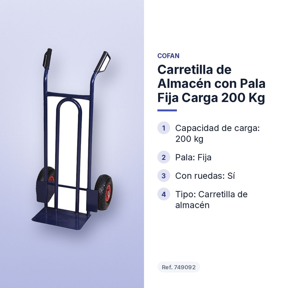 CARRETILLA DE ALMACÉN CON PALA FIJA CARGA 200 KG - características principales