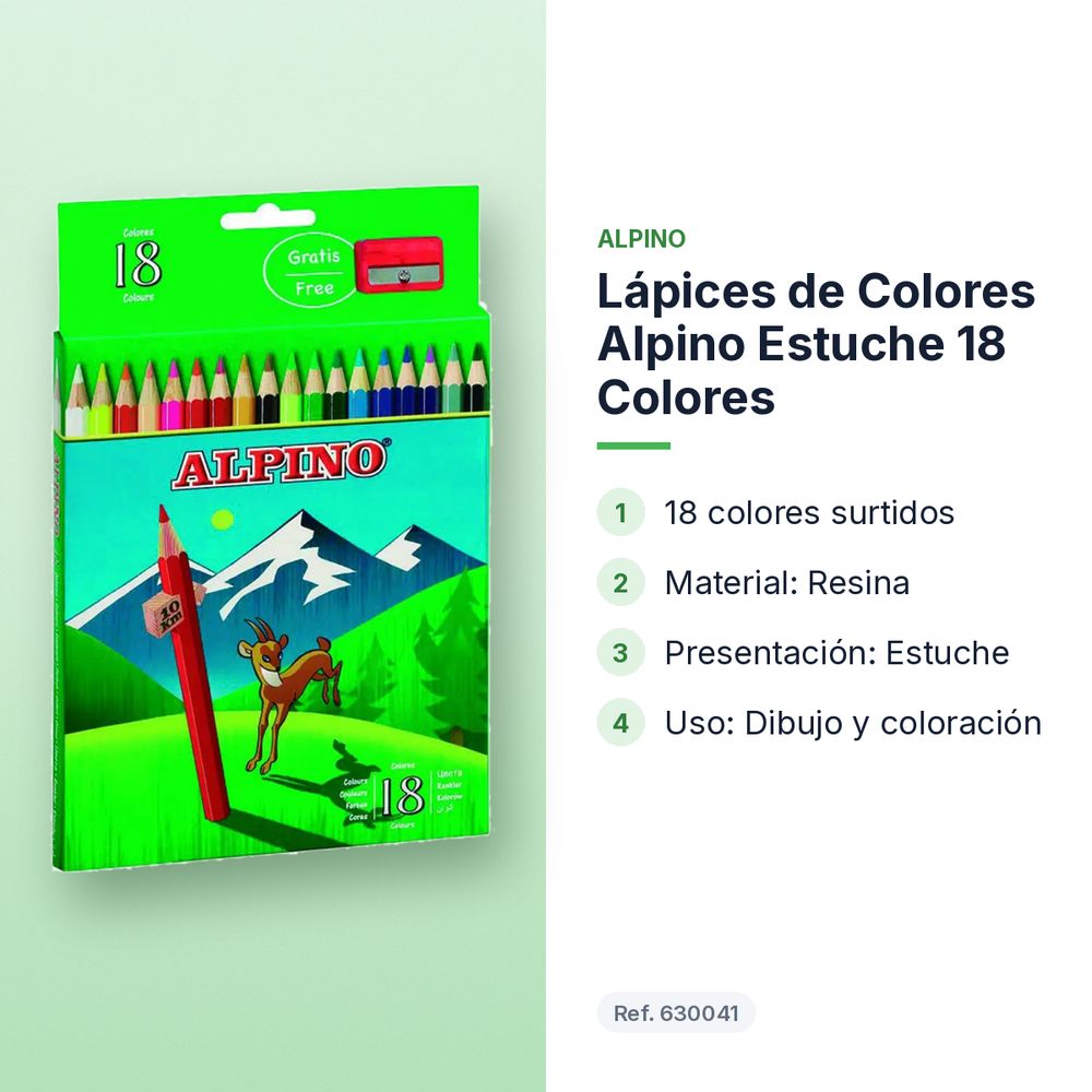 LÁPICES DE COLORES ALPINO ESTUCHE 18 COLORES - características principales
