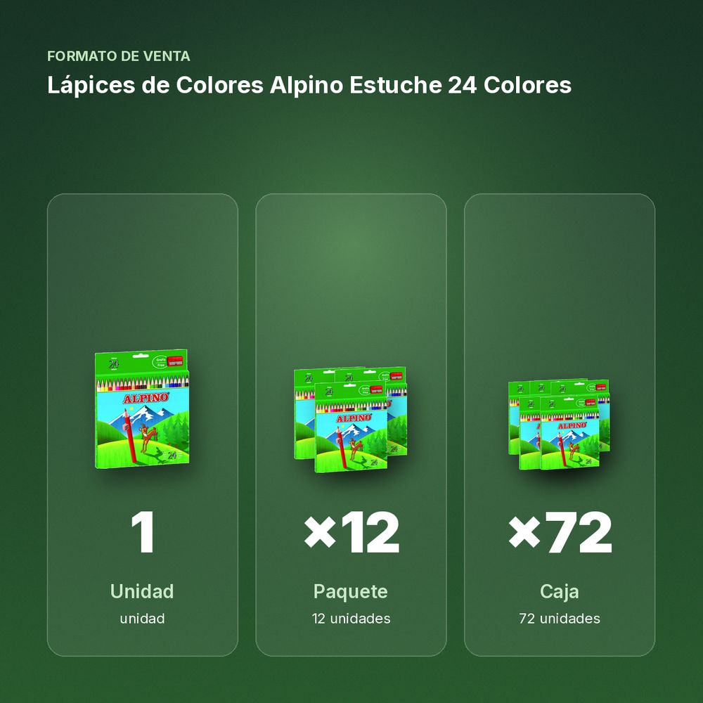 LÁPICES DE COLORES ALPINO ESTUCHE 24 COLORES - formato de venta: paquete de 12, caja de 72