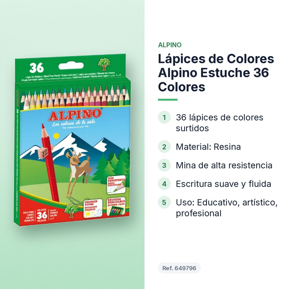 LÁPICES DE COLORES ALPINO ESTUCHE 36 COLORES - características principales